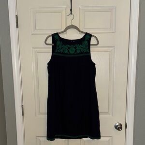 J. Crew Navy Dress with Green Embroidery